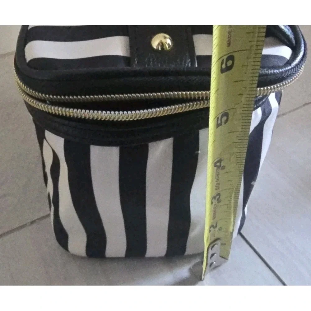 Betsey Johnson Stripe Cat Makeup Bag Pink Glitter Ears Train Case Cosmetic Pouch